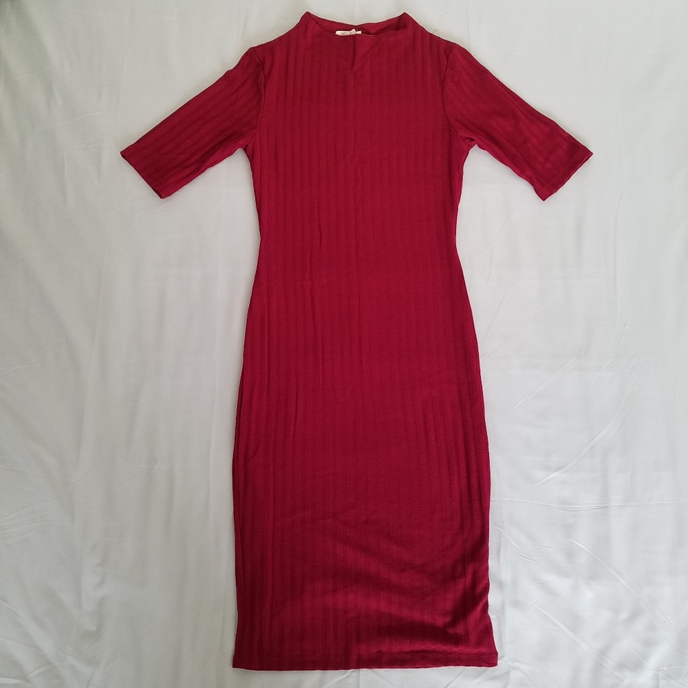 Burgundy Midi Dress, jersey knit